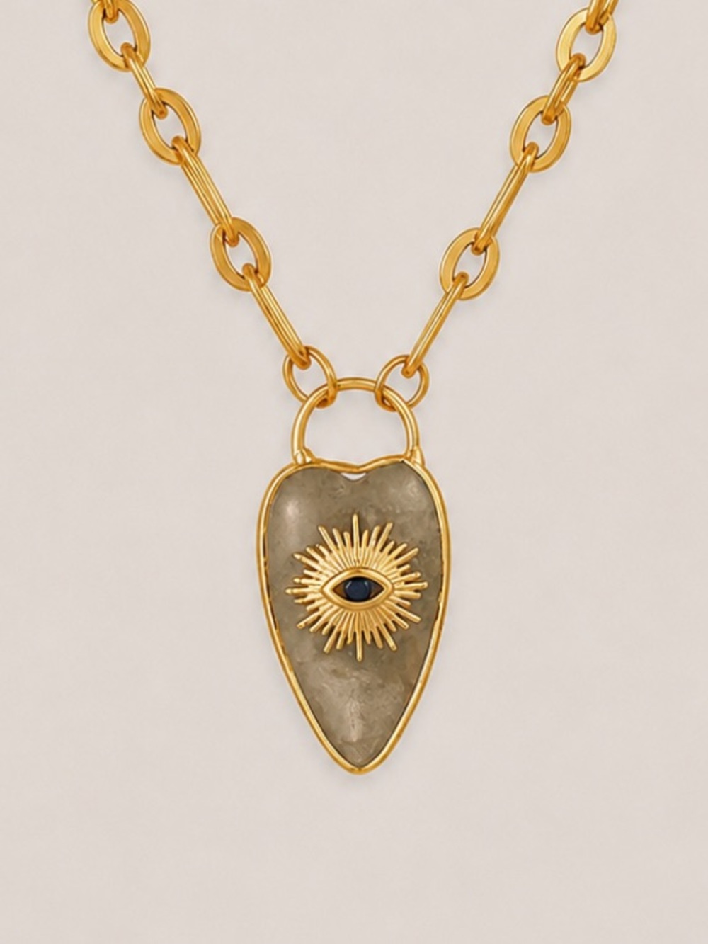New! Aquamarine Natural Stone Evil Eye Gold Chain Pendant Necklace NWOT
